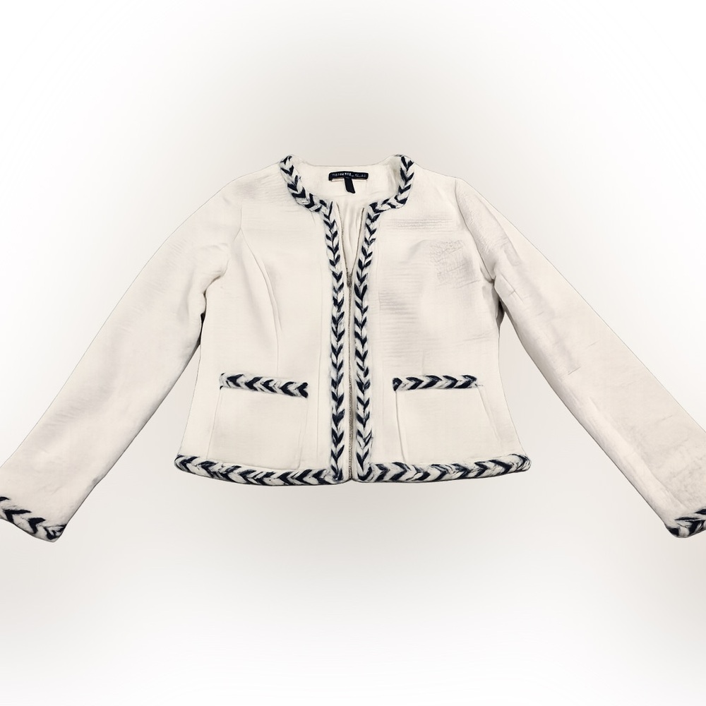 NWOT WHBM White Bouclé Jacket with Gold Buttons & Braided Trim size 6